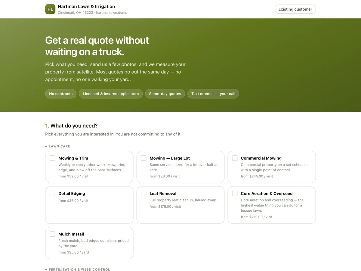 The public booking form, branded to the company.